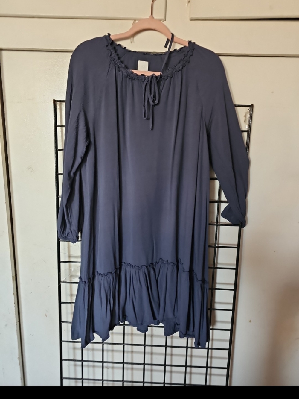H&M Navy Ruffle-Hem Midi Dress